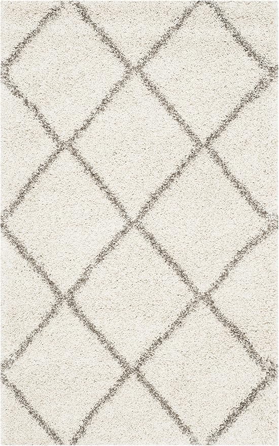 SAFAVIEH Hudson Shag Collection Accent Rug - 3' x 5', Ivory & Grey, Modern Trellis Design, Non-Shedding & Easy Care, 2-inch Thick Ideal for High Traffic Areas in Foyer, Living Room, Bedroom (SGH281A)