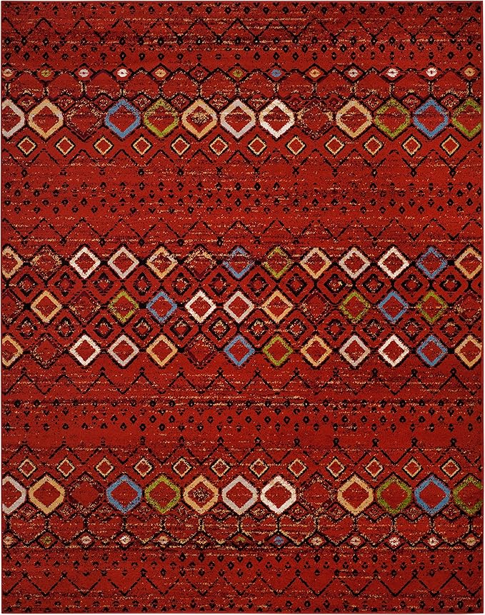 SAFAVIEH Amsterdam Collection X-Large Area Rug - 12' x 18', Terracotta & Multi, Moroccan Boho Design, Non-Shedding & Easy Care, Ideal for High Traffic Areas in Living Room, Bedroom (AMS108D)