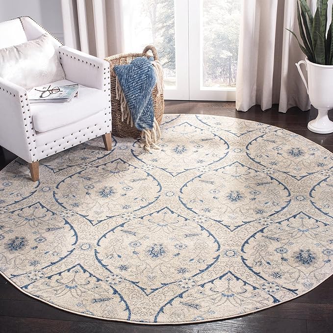 SAFAVIEH Brentwood Collection Accent Rug - 3' x 5', Light Grey & Blue, Floral Damask Trellis Design, Non-Shedding & Easy Care, Ideal for High Traffic Areas in Entryway, Living Room, Bedroom (BNT860G)