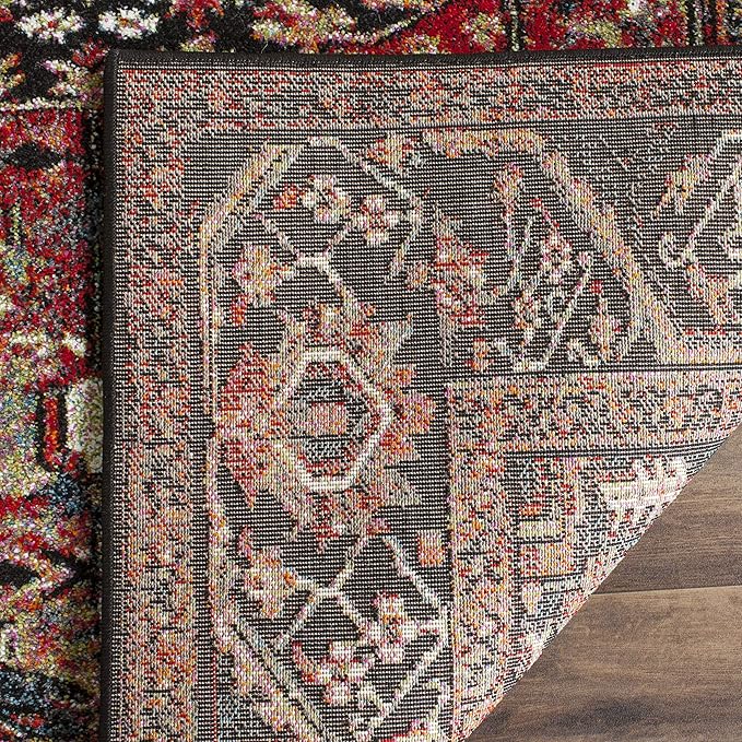 SAFAVIEH Vintage Hamadan Collection Area Rug - 5'3" Square, Red & Multi, Oriental Traditional Persian Design, Non-Shedding & Easy Care, Ideal for High Traffic Areas in Living Room, Bedroom (VTH215A)