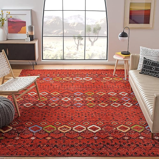 SAFAVIEH Amsterdam Collection Area Rug - 10' x 14', Terracotta & Multi, Moroccan Boho Design, Non-Shedding & Easy Care, Ideal for High Traffic Areas in Living Room, Bedroom (AMS108D)
