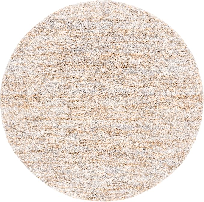 SAFAVIEH Berber Shag Collection Area Rug- 5'5" Round, Ivory & Light Gold, Non-Shedding & Easy to Clean, Plush Thick Pile, Ideal for Living Room, Bedroom, Dining Space (BER563D)