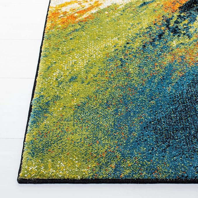 SAFAVIEH Galaxy Collection Runner Rug - 2'3" x 6' Runner, Blue & Yellow, Modern Abstract Design, Ideal for High Traffic Areas in Living Room, Bedroom, Dining (GAL117L-26)