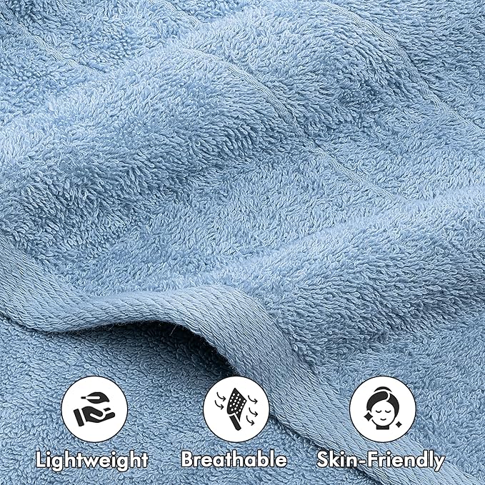 Bath Towels Set of 4 – 100% Cotton Sky Blue Extra Large Towels for Bathroom, Spa Use (55x28 in) – Super Soft and Quick Dry Large Bath Sheets for Adults