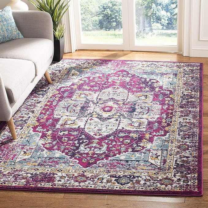 SAFAVIEH Evoke Collection 8' x 10' Fuchsia / Ivory EVK275R Oriental Medallion Distressed Non-Shedding Living Room Bedroom Dining Home Office Area Rug