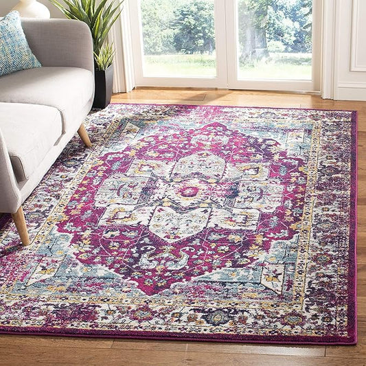 SAFAVIEH Evoke Collection 8' x 10' Fuchsia / Ivory EVK275R Oriental Medallion Distressed Non-Shedding Living Room Bedroom Dining Home Office Area Rug