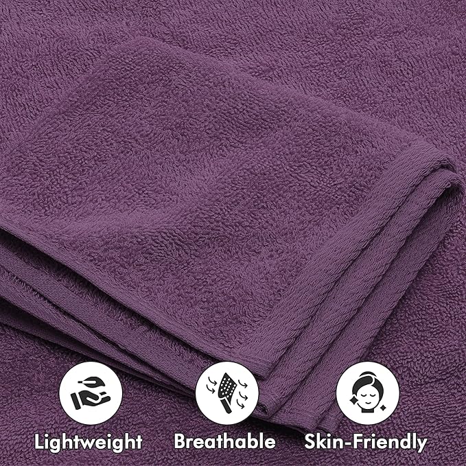 Bath Towels Set of 8 – 100% Cotton (Dark Purple) Bathroom Towel Set Bale Includes 2 Bath, 2 Hand, 4 Face Towels – Soft, Absorbent & Quick Dry Towel for Bathroom, Spa, Kitchen, Hotel Use