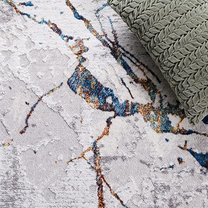 SAFAVIEH Amelia Collection Accent Rug - 3' x 5', Grey & Blue Gold, Modern Abstract Design, Non-Shedding & Easy Care, Ideal for High Traffic Areas in Entryway, Living Room, Bedroom (ALA293M)