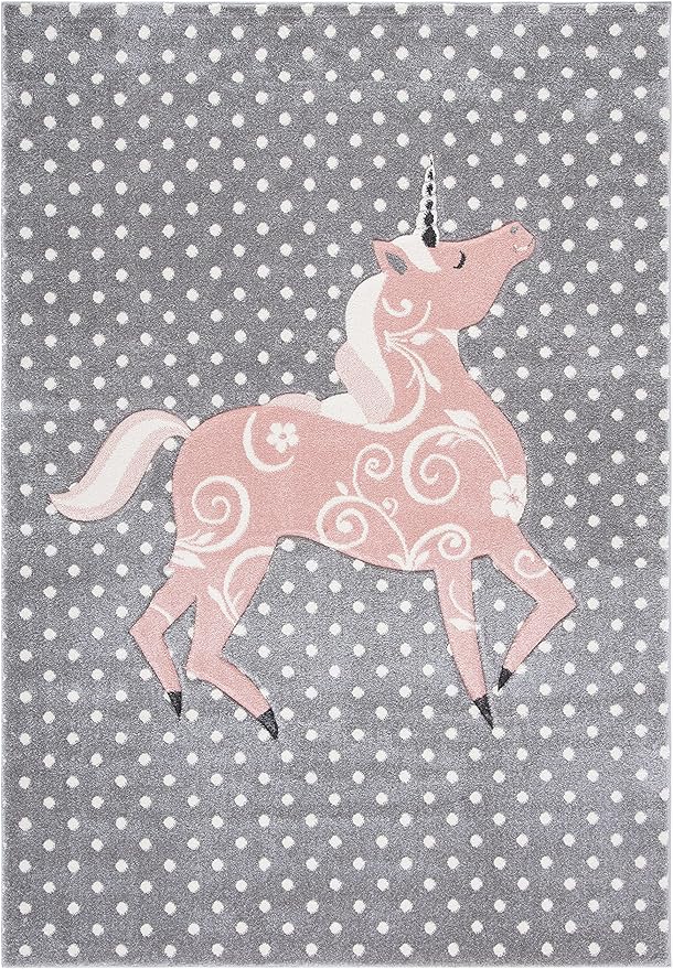 SAFAVIEH Carousel Kids Collection Accent Rug - 4' x 6', Grey & Ivory & Pink, Non-Shedding & Easy Care, Ideal for High Traffic Areas for Boys & Girls in Playroom, Nursery, Bedroom (CRK163G)