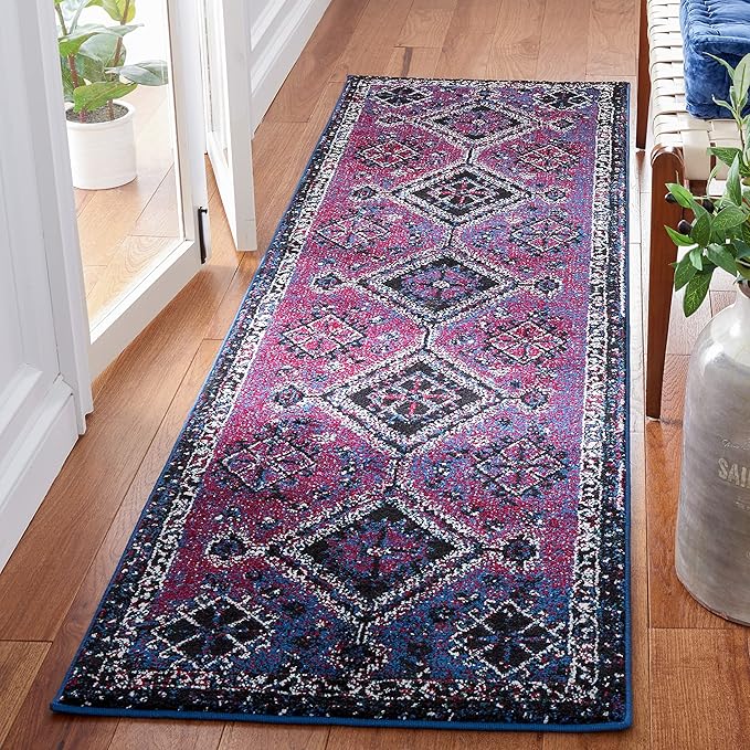 SAFAVIEH Vintage Hamadan Collection Runner Rug - 2'3" x 8', Purple & Black, Oriental Distressed Design, Non-Shedding & Easy Care, Ideal for High Traffic Areas in Living Room, Bedroom (VTH293V)