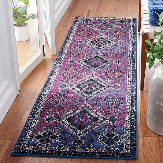 SAFAVIEH Vintage Hamadan Collection Runner Rug - 2'3" x 8', Purple & Black, Oriental Distressed Design, Non-Shedding & Easy Care, Ideal for High Traffic Areas in Living Room, Bedroom (VTH293V)