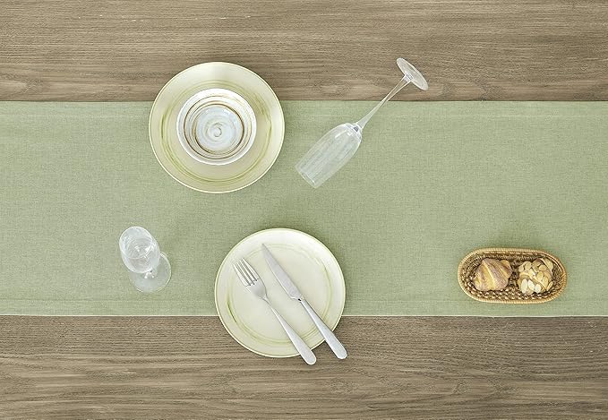 ZeeMart Basic Linen Style Table Runner, 14 x 90 Inch Sage Green, Rustic Farmhouse Green Table Runners 90 Inches Long, Everyday Polyester Table Runner - Machine Washable & Easy Care
