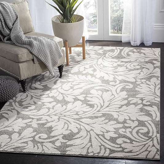 SAFAVIEH Amherst Collection Area Rug - 6' x 9', Dark Grey & Beige, Floral Design, Non-Shedding & Easy Care, Ideal for High Traffic Areas in Living Room, Bedroom (AMT425R)