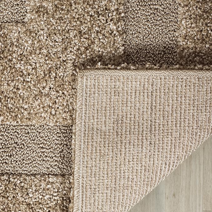 SAFAVIEH Florida Shag Collection Area Rug - 6' x 9', Beige & Beige, Border Design, Non-Shedding & Easy Care, 1.2-inch Thick Ideal for High Traffic Areas in Living Room, Bedroom (SG454-1313)