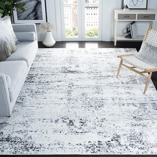 SAFAVIEH Amelia Collection Area Rug - 11' Square, Ivory & Grey, Modern Abstract Design, Non-Shedding & Easy Care, Ideal for High Traffic Areas in Living Room, Bedroom (ALA700C)