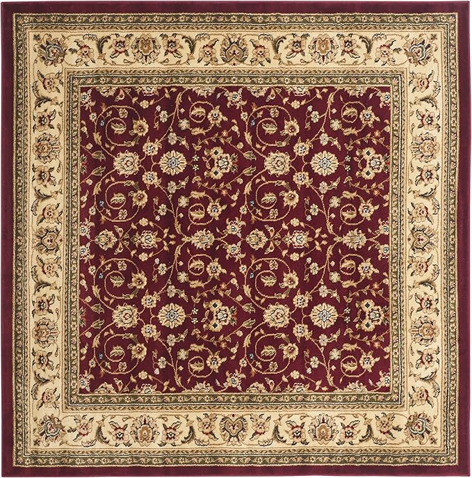 SAFAVIEH Lyndhurst Collection Area Rug - 8' Square, Red & Ivory, Traditional Oriental Design, Non-Shedding & Easy Care, Ideal for High Traffic Areas in Living Room, Bedroom (LNH312A)