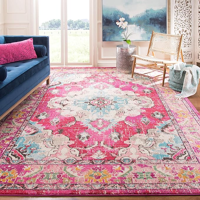 SAFAVIEH Monaco Collection Area Rug - 3' x 5', Pink & Multi, Non-Shedding & Easy to Clean, Distressed Medallion Design, Ideal for Living Room, Bedroom, Dining Space (MNC243D)
