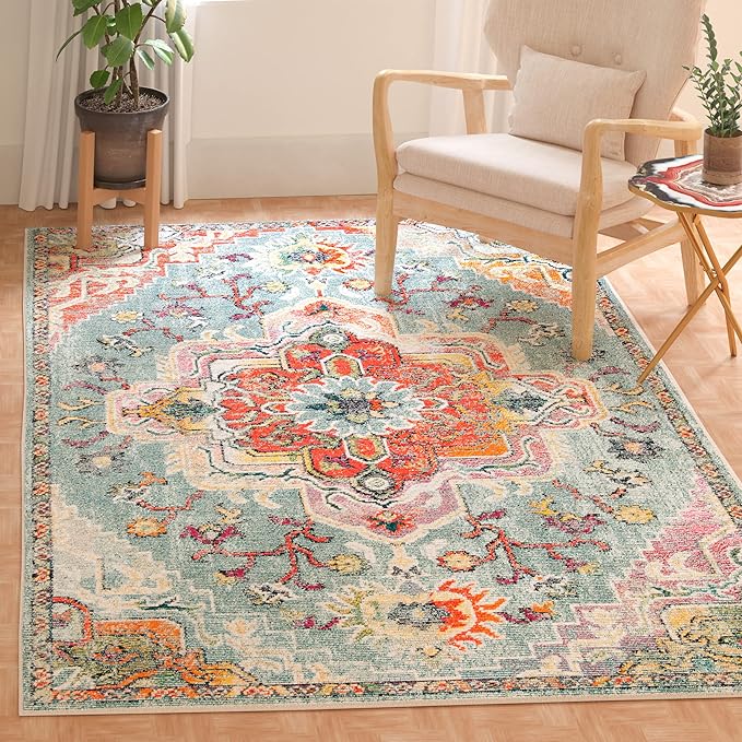 SAFAVIEH Crystal Collection X-Large Area Rug - 11' x 16', Teal & Orange, Medallion Distressed Design, Non-Shedding & Easy Care, Ideal for High Traffic Areas in Living Room, Bedroom (CRS501J)