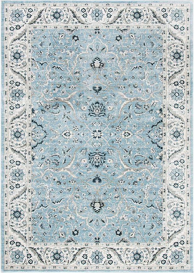 SAFAVIEH Isabella Collection Area Rug - 6'7" x 9', Light Blue & Cream, Oriental Design, Non-Shedding & Easy Care, Ideal for High Traffic Areas in Living Room, Bedroom (ISA912M)