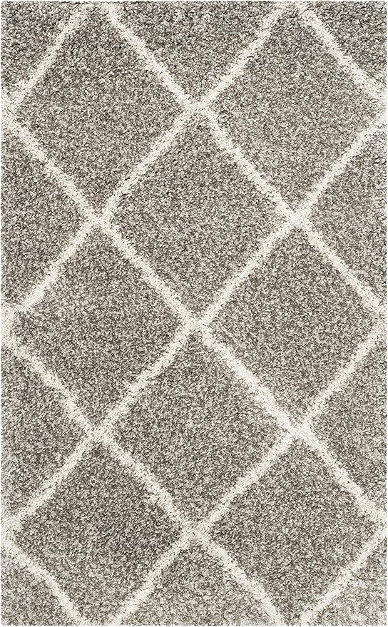 SAFAVIEH Hudson Shag Collection Accent Rug - 3' x 5', Grey & Ivory, Modern Trellis Design, Non-Shedding & Easy Care, 2-inch Thick Ideal for High Traffic Areas in Foyer, Living Room, Bedroom (SGH281B)