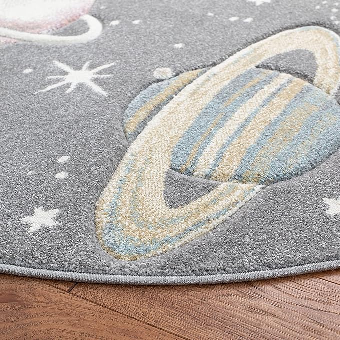 SAFAVIEH Carousel Kids Collection 8' Round Grey/Lavender CRK103F Outer Space Non-Shedding Playroom Nursery Bedroom Area Rug