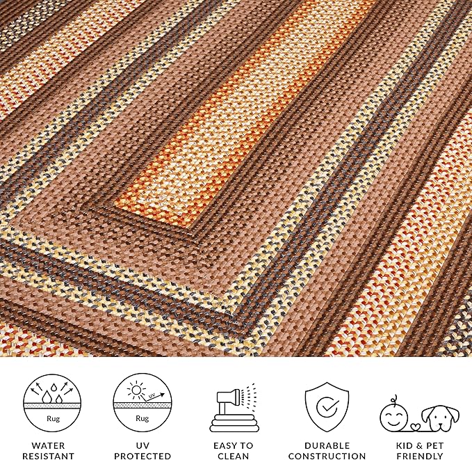 SAFAVIEH Washable Rug Outdoor Braided Collection - 5' Square, Brown & Light Brown, Handmade & Reversible, Non-Shedding & Easy to Clean, Ideal for Patio, Backyard, Mudroom (BRD313T)