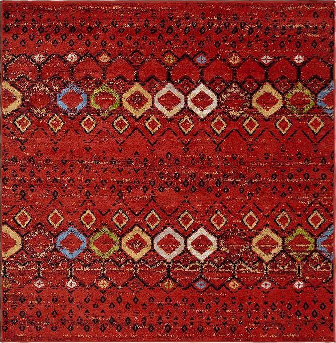 SAFAVIEH Amsterdam Collection Area Rug - 4' Square, Terracotta & Multi, Moroccan Boho Design, Non-Shedding & Easy Cleaning, Ideal for Living Room, Bedroom, Dining Space (AMS108D)