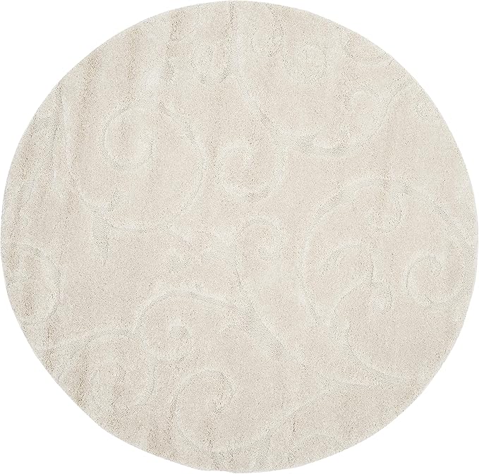 SAFAVIEH Florida Shag Collection Area Rug - 6'7" Round, Cream & Cream, Scroll Design, Non-Shedding & Easy to Clean, High-Low Plush Pile, Ideal for Living Room, Bedroom, Dining Space (SG455-1111)
