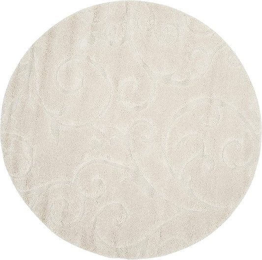 SAFAVIEH Florida Shag Collection Area Rug - 11' Round, Cream & Cream, Scroll Design, Non-Shedding & Easy to Clean, High-Low Plush Pile, Ideal for Living Room, Bedroom, Dining Space (SG455-1111)