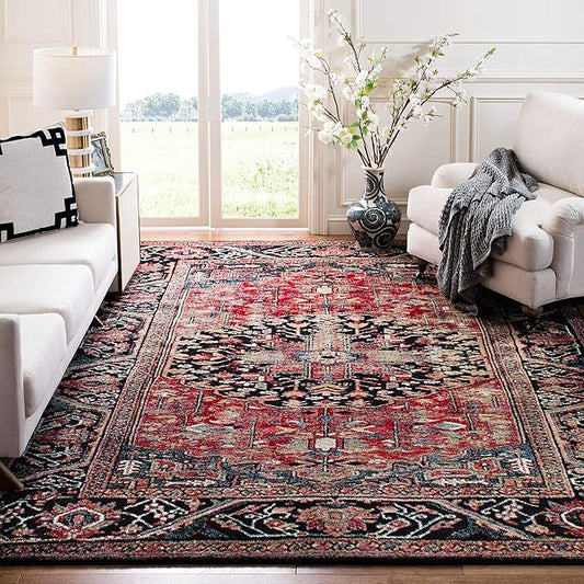 SAFAVIEH Vintage Hamadan Collection Area Rug - 10'6" x 14', Red & Multi, Oriental Traditional Persian Design, Non-Shedding & Easy Care, Ideal for High Traffic Areas in Living Room, Bedroom (VTH215A)