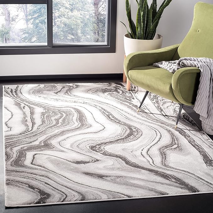 SAFAVIEH Craft Collection Area Rug - 6'7" x 9', Grey & Silver, Modern Abstract Design, Non-Shedding & Easy Care, Ideal for High Traffic Areas in Living Room, Bedroom (CFT819G)