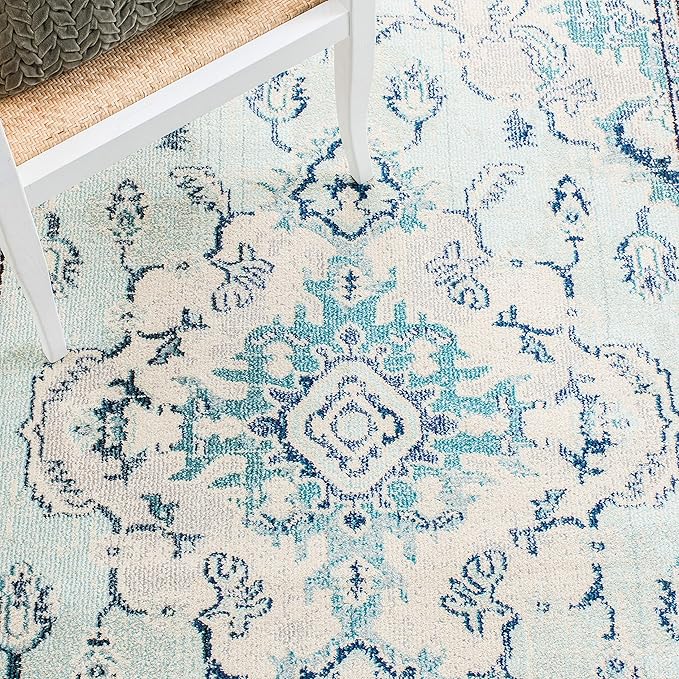 SAFAVIEH Monaco Collection Runner Rug - 2'2" x 10', Light Blue & Ivory, Non-Shedding & Easy Care, Ideal for High Traffic Areas in Living Room, Hallway, Foyer, Bedroom (MNC243K-210)