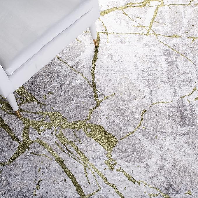 SAFAVIEH Amelia Collection Runner Rug - 2' x 8', Grey & Green, Modern Abstract Design, Non-Shedding & Easy Care, Ideal for High Traffic Areas in Living Room, Bedroom (ALA293J)