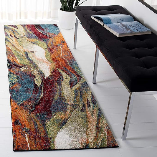 SAFAVIEH Glacier Collection 2'3" x 10' Red/Green GLA126Q Modern Abstract Non-Shedding Living Room Entryway Foyer Hallway Bedroom Runner Rug