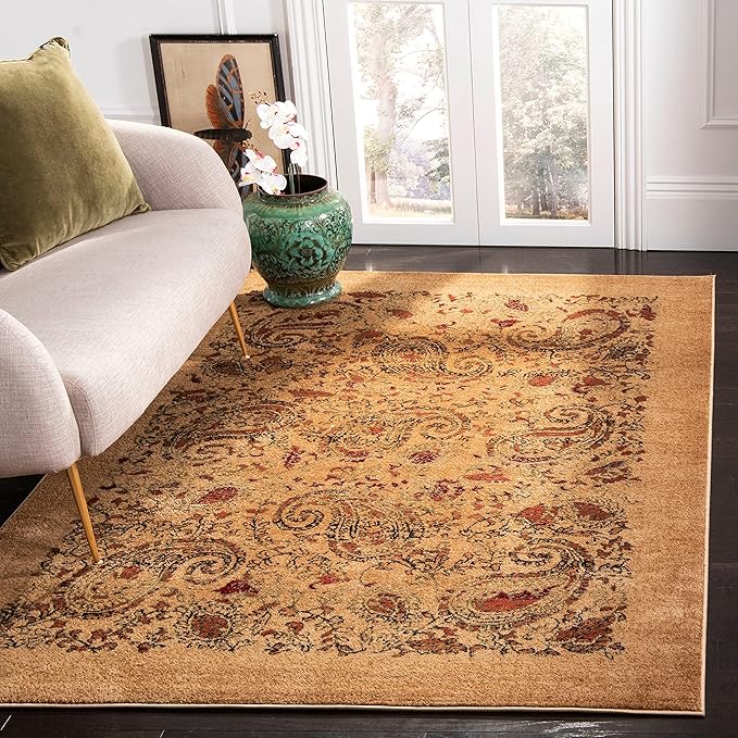 SAFAVIEH Lyndhurst Collection Area Rug - 8' Round, Beige & Multi, Traditional Paisley Design, Non-Shedding & Easy Care, Ideal for High Traffic Areas in Living Room, Bedroom (LNH224A)