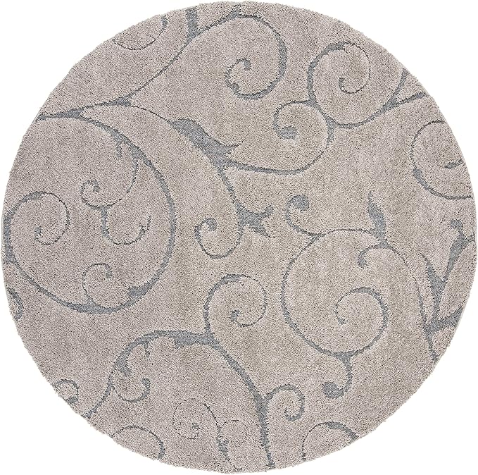 SAFAVIEH Florida Shag Collection Area Rug - 11' Round, Grey & Light Blue, Scroll Design, Non-Shedding & Easy to Clean, High-Low Plush Pile, Ideal for Living Room, Bedroom, Dining Space (SG455-1160)