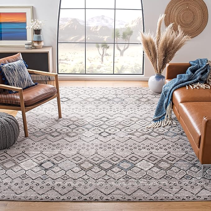 SAFAVIEH Amsterdam Collection X-Large Area Rug - 12' x 18', Light Grey & Brown, Moroccan Boho Design, Non-Shedding & Easy Care, Ideal for High Traffic Areas in Living Room, Bedroom (AMS108F)