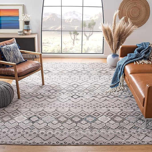 SAFAVIEH Amsterdam Collection Area Rug - 10' x 14', Light Grey & Brown, Moroccan Boho Design, Non-Shedding & Easy Care, Ideal for High Traffic Areas in Living Room, Bedroom (AMS108F)