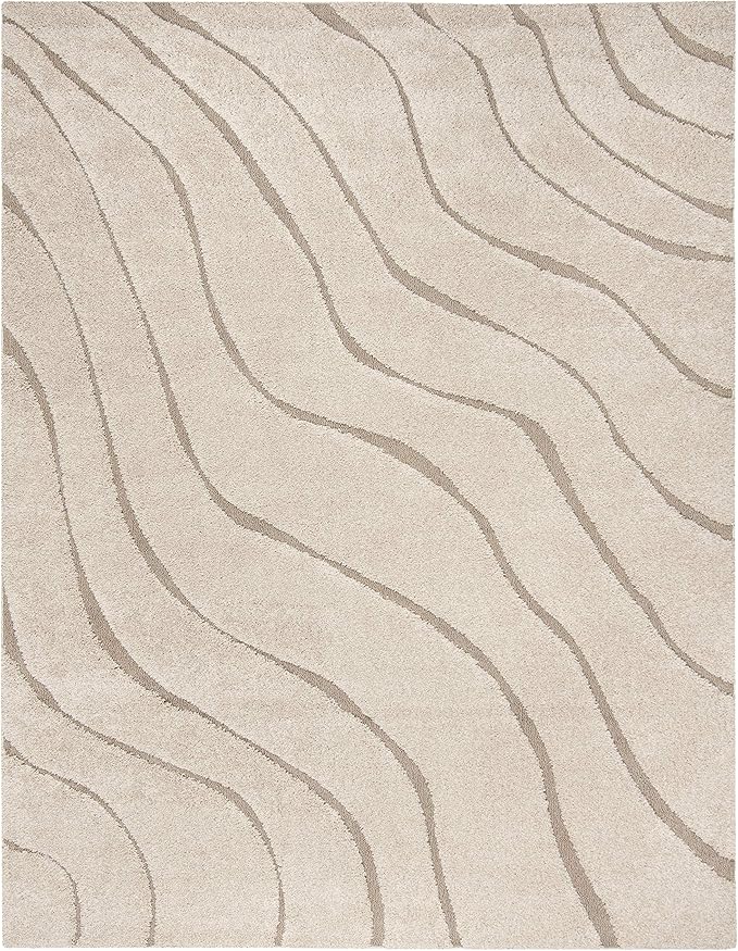 SAFAVIEH Florida Shag Collection Area Rug - 8'6" x 12', Cream & Beige, Non-Shedding & Easy Care, 1.2-inch Thick Ideal for High Traffic Areas in Living Room, Bedroom (SG472-1113)