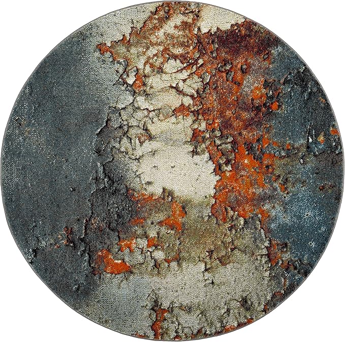 SAFAVIEH Glacier Collection Area Rug - 5'3" Round, Blue & Multi, Modern Abstract Design, Non-Shedding & Easy Care, Ideal for High Traffic Areas in Living Room, Bedroom (GLA125B)