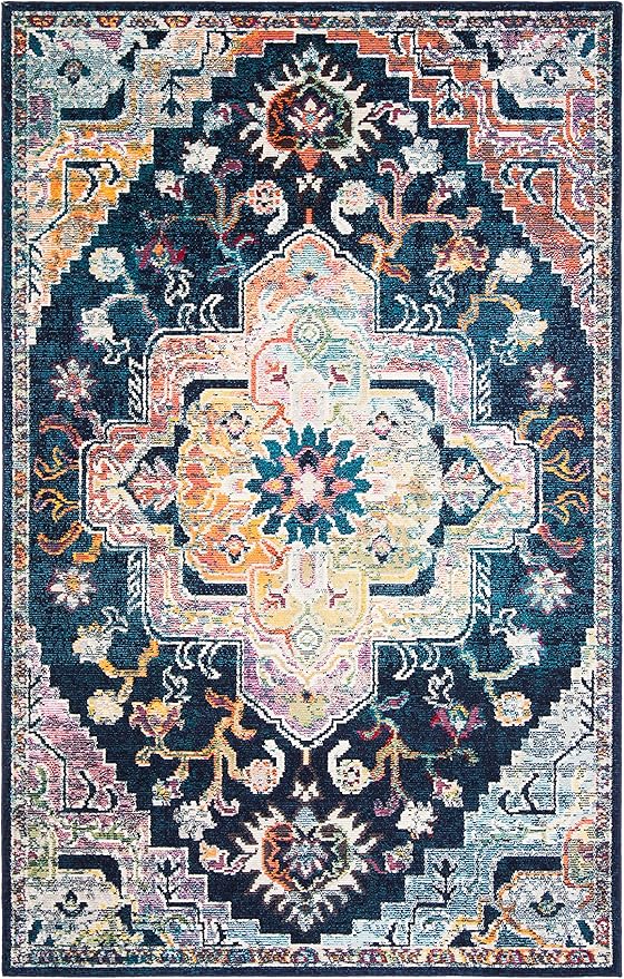 SAFAVIEH Crystal Collection Area Rug - 5' x 8', Navy & Fuchsia, Medallion Distressed Design, Non-Shedding & Easy Care, Ideal for High Traffic Areas in Living Room, Bedroom (CRS501H)