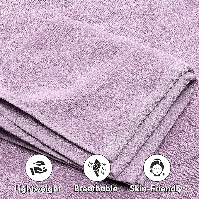 Bath Towels Set of 8 – 100% Cotton (Lilac) Bathroom Towel Set Bale Includes 2 Bath, 2 Hand, 4 Face Towels – Soft, Absorbent & Quick Dry Towel for Bathroom, Spa, Kitchen, Hotel Use