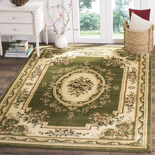 SAFAVIEH Lyndhurst Collection Accent Rug - 3'3" x 5'3", Sage & Ivory, European Medallion Design, Non-Shedding & Easy Care, Ideal for High Traffic Areas in Entryway, Living Room, Bedroom (LNH218B)