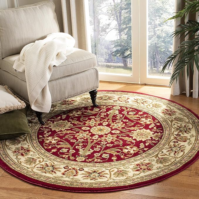 SAFAVIEH Lyndhurst Collection Area Rug - 8' Round, Red & Ivory, Traditional Oriental Design, Non-Shedding & Easy Care, Ideal for High Traffic Areas in Living Room, Bedroom (LNH212F)