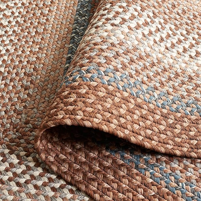 SAFAVIEH Washable Rug Outdoor Braided Collection - 7'x 10', Brown & Multi, Handmade & Reversible, Non-Shedding & Easy to Clean, Ideal for Patio, Backyard, Mudroom (BRD313A)