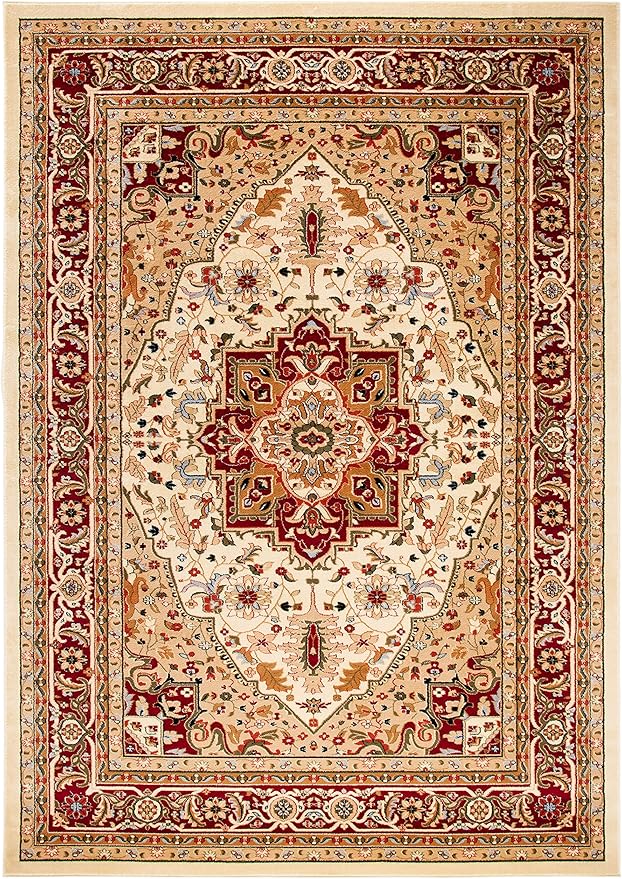 SAFAVIEH Lyndhurst Collection Area Rug - 10' x 14', Ivory & Red, Traditional Oriental Design, Non-Shedding & Easy Care, Ideal for High Traffic Areas in Living Room, Bedroom (LNH330A)