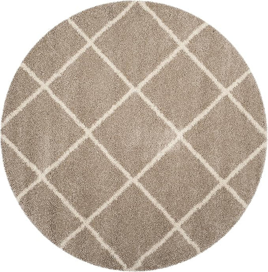 SAFAVIEH Hudson Shag Collection 9' Round Beige/Ivory SGH281S Modern Diamond Trellis Non-Shedding Living Room Bedroom Dining Room Entryway Plush 2-inch Thick Area Rug