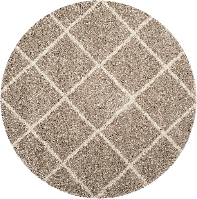 SAFAVIEH Hudson Shag Collection 11' Round Beige/Ivory SGH281S Modern Diamond Trellis Non-Shedding Living Room Bedroom Dining Room Entryway Plush 2-inch Thick Area Rug