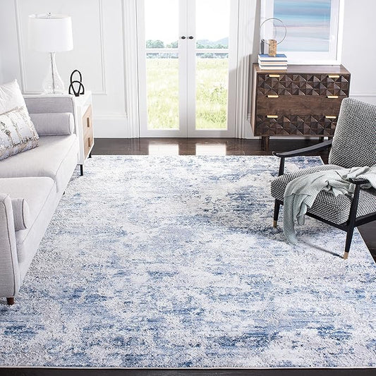 SAFAVIEH Amelia Collection X-Large Area Rug - 11' x 15', Navy & Grey, Modern Abstract Design, Non-Shedding & Easy Care, Ideal for High Traffic Areas in Living Room, Bedroom (ALA705N)