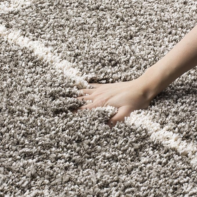 SAFAVIEH Hudson Shag Collection Area Rug - 8' x 10', Grey & Ivory, Modern Trellis Design, Non-Shedding & Easy Care, 2-inch Thick Ideal for High Traffic Areas in Living Room, Bedroom (SGH281B)
